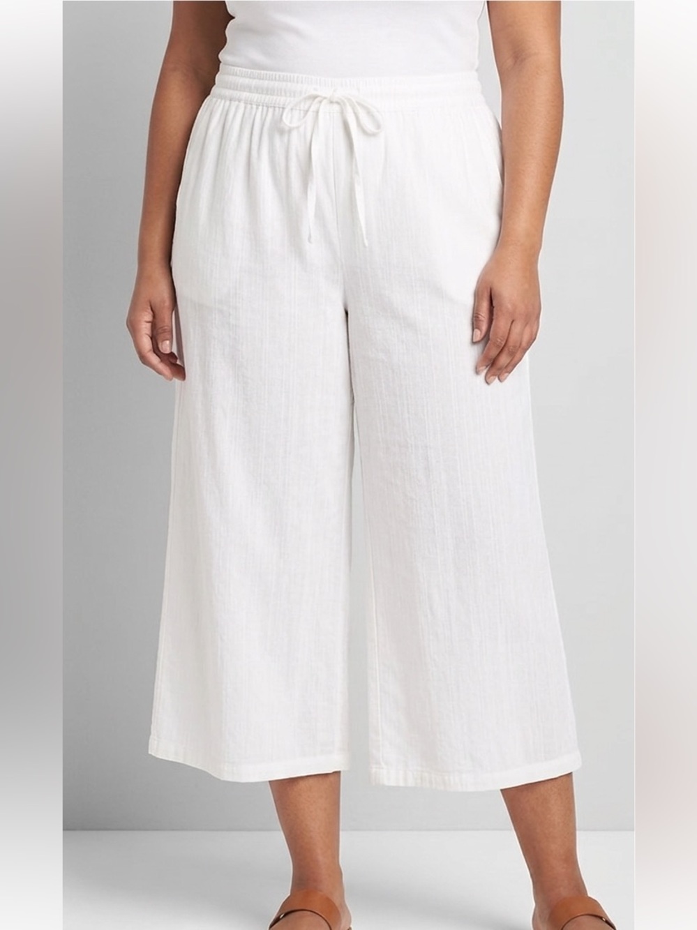 ADDITION ELLE White Wide-Leg Linen Content Drawstring Culottes size 16